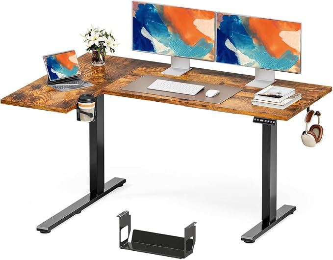 Muvai 71 Inch L Shaped Standing Desk Adjustable Height with Cable Management Tray,Gaming Electric Corner Standing Desk, Sit Stand Computer Table with Reversiable Splice Board, Rustic Brown by Unknown