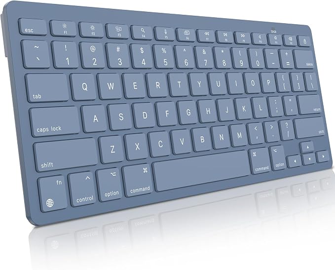 OMOTON Wireless Keyboard for Mac, Bluetooth Stable, No Numpad, Travel Size | macOS Hotkeys, AAA Battery Powered, Compact Portable for Coffee Shop Office, Ergonomic for MacBook Pro/Air/Neo/iMac, Blue by OMOTON