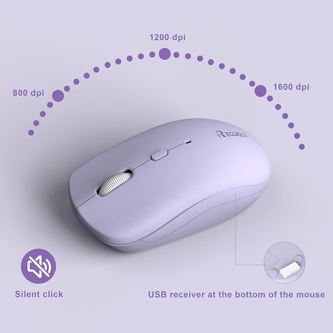 Wireless Keyboard and Mouse Combo Silent for Office and Home(Purple) | 2.4G Full Size Silent Cordless Keyboard with Tilt Legs,3-Level DPI Quiet Mouse,for Windows/Mac OS/Desktop/Laptop/PC - Image 7