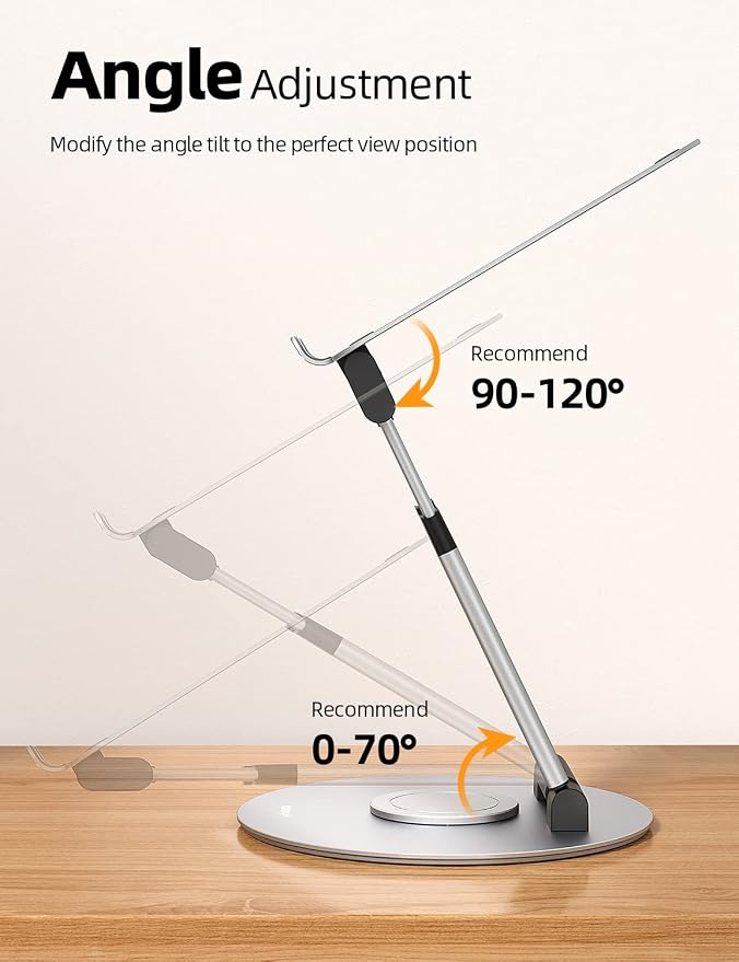 Nulaxy 18" Height Telescopic 360 Rotating Aluminum Laptop Stand Desk Silver | Ergonomic Computer Holder Riser with Heat-Vent, Standing Desk Converter Holds 22 Lbs for Office Desk Use Fits 10-17" Laptops - Image 4