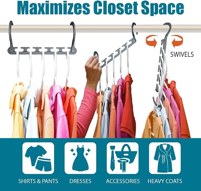 Wonder Hanger Max Space Saving Closet Hangers, 10-Pack, 360° Swivel, Grey | Cascading closet hangers organize shirts, pants and accessories vertically to save space; foldable 360° swivel design - Image 3