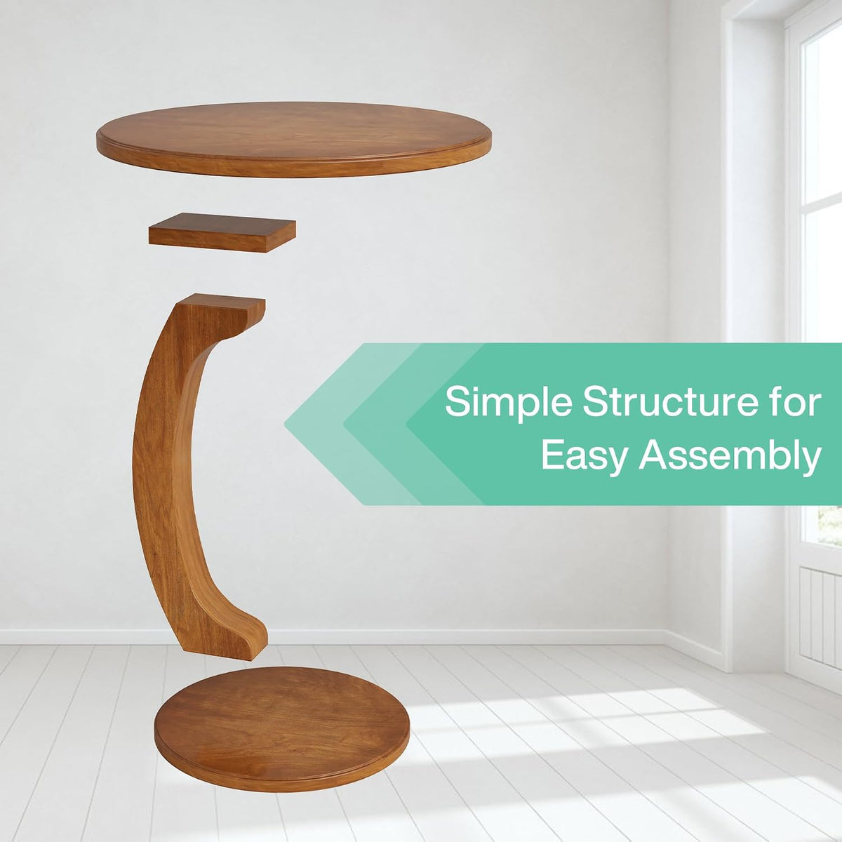 Tribesigns C Shaped End Table Set of 2, Round Wood Side Table, Mid-Century Modern Style, Heavy Base, for Living Room, Bedroom, Small Space, Brown - Image 5