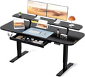 COMHOMA Electric Standing Desk with Drawers, 55 x 24 Inch Sit Stand up Desk with Monitor Stand, Laptop Stand, Height Adjustable Home Office Computer Desks with Memory Preset Controller (Black) by ComHoma
