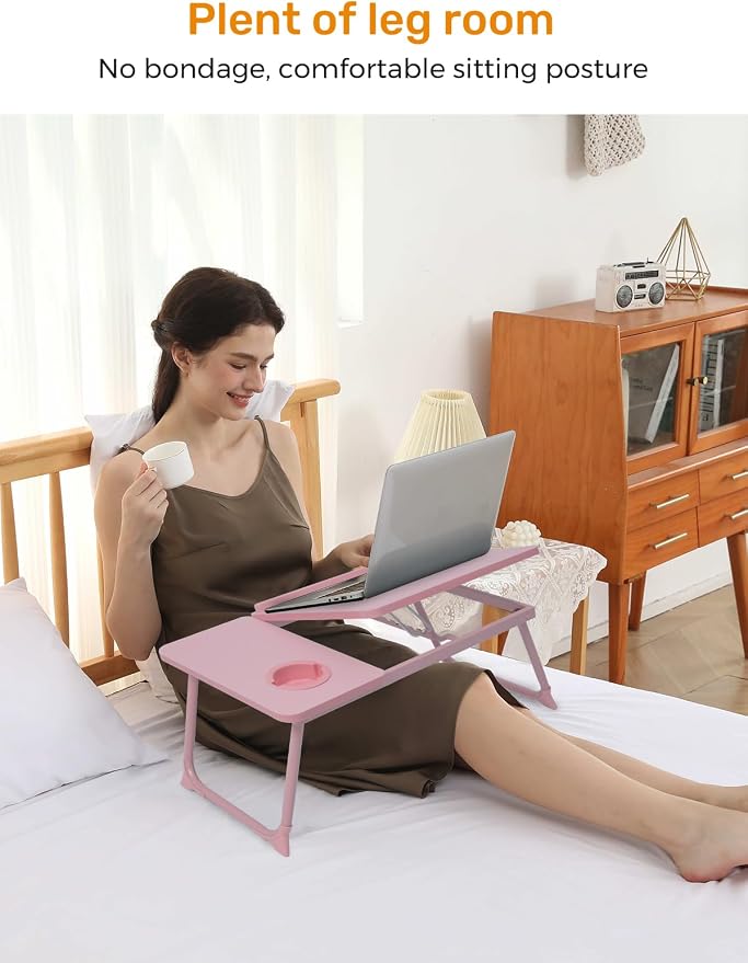 Lap Desk for Couch/Sofa/Floor, 5-Angle Adjustable Bed Desk with Foldable Legs &Cup Holder, Light Weight Bed Tray Table for Writing/Eating/Reading, Portable Laptop Stand for Adults, Kids - Image 6