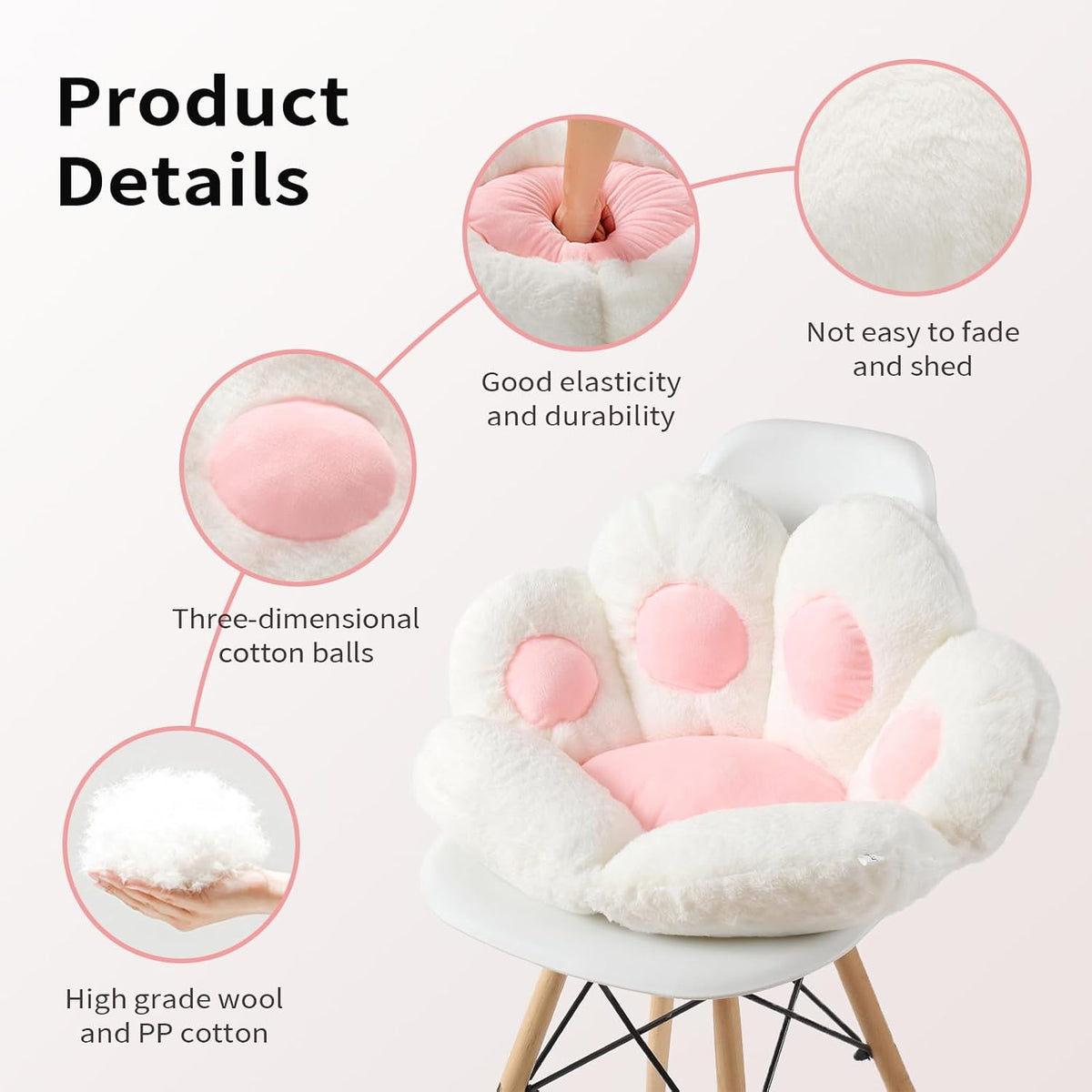 Ditucu Cat Paw Cushion Kawaii Chair Cushions 27.5 x 23.6 inch Cute Stuff Seat Pad Comfy Lazy Sofa Office Floor Pillow for Gaming Chairs Room Decor White - Image 5
