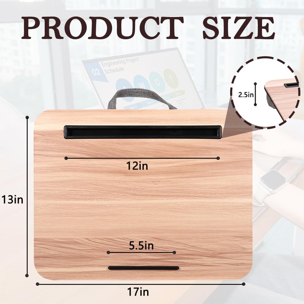 Portable Laptop Desk Fits Up to 16“ Laptops, with Tablet Slot, Built-in Cushion, Great for Home & Office,Lap Desk for Laptop,Lap Desk with Cushion (Warm Brown, Medium) - Image 2