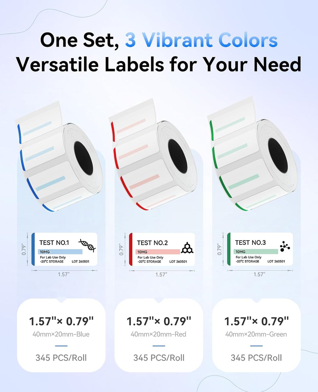 NIIMBOT M2/M3 Thermal Transfer Labels 3 Rolls 1.57''×0.79'' Multi-Color Set - Image 3