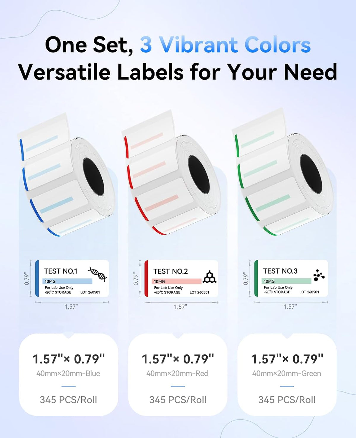NIIMBOT M2/M3 Thermal Transfer Labels 3 Rolls 1.57''×0.79'' Multi-Color Set - Image 3