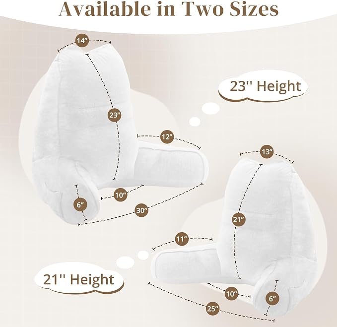 Sasttie Reading Pillow for Bed, Back Pillow for Sitting Up, White | 21" Backrest Support Cushion for Couch, Sofa, and Floor, Dorm Essentials, OEKO-TEX, Adjustable Down Alternative Fill - Image 2