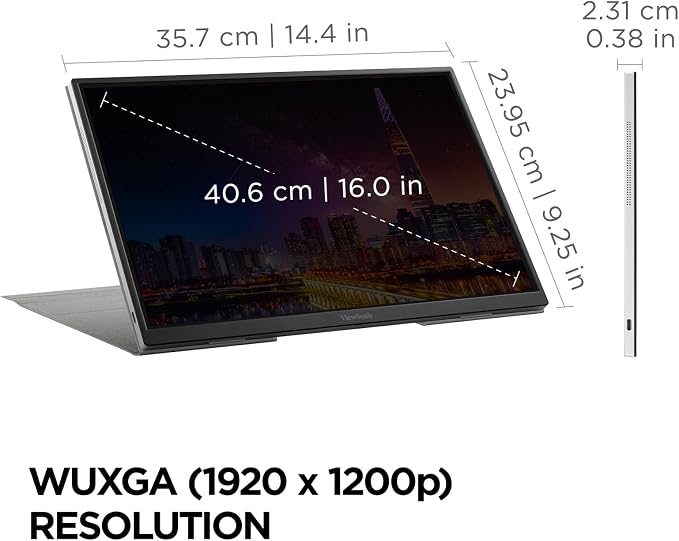 ViewSonic VG1656N 16 Inch 1200p Wireless Portable Monitor, IPS for Improved Workflows and Second Screen Productivity, Built-in Stand and Battery, 60W USB-C, and WiFi Dongle Inputs - Image 7