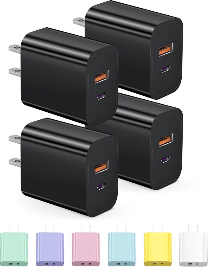 [4 Pack] USB C Charger Block Charging Block Type C Charger | 20W Wall Chargers for iPhone Air/17/17 Plus/17 Pro/17 Pro Max/16/16 Plus/16 Pro/16 Pro Max/15/15 Pro/15 Max/14/Samsung(Black) by STAKCYE