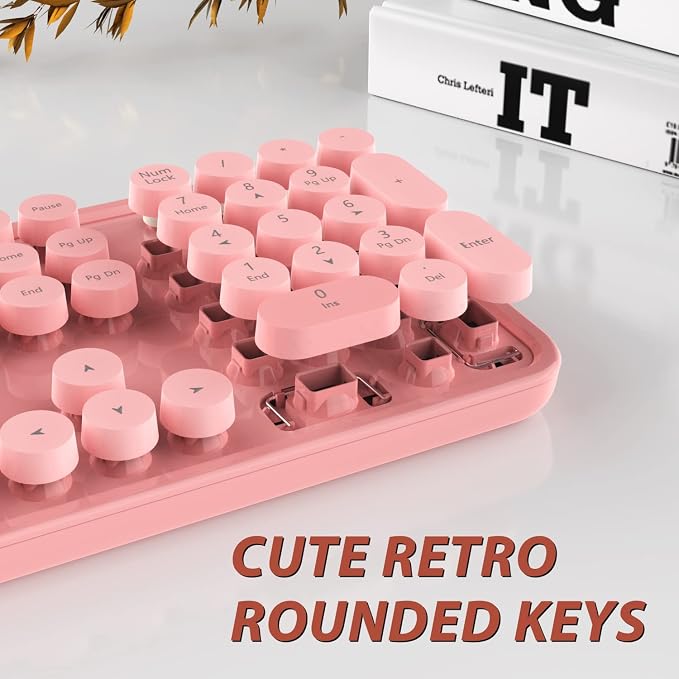 Wireless Keyboard and Mouse Combo, 2.4G Typewriter, Pink | Retro Full Size Computer Keyboards, Cute Mouse, USB Dongle Plug and Play, for PC,Laptop,Desktop,Windows - Image 2