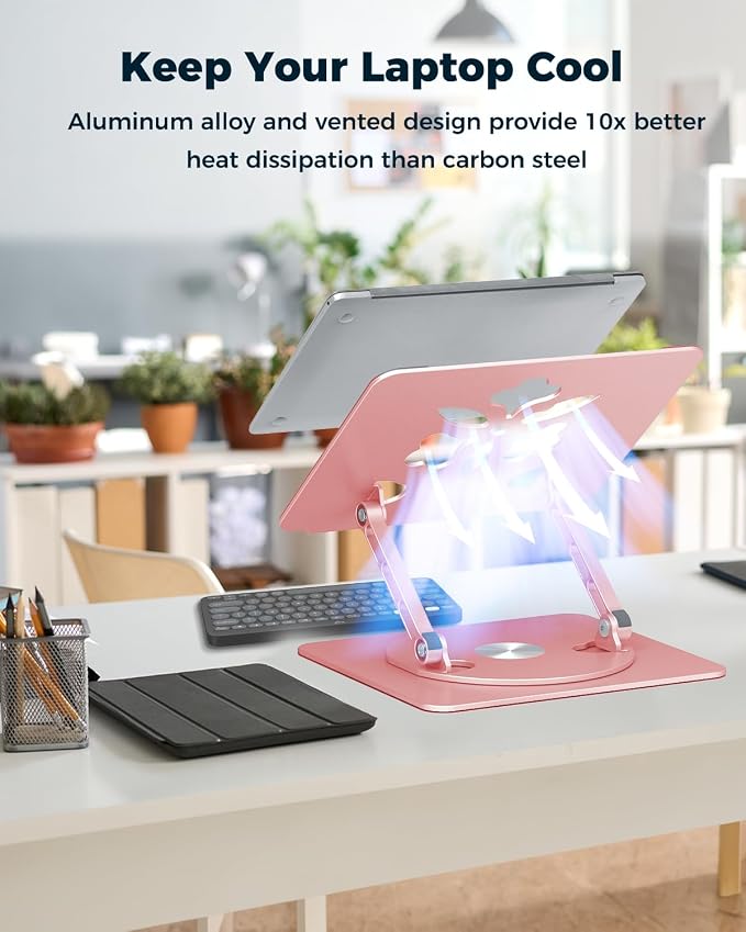 Aoviho 360° Rotating Laptop Stand for Desk | Adjustable, Foldable, Portable Aluminum Ergonomic Riser | Compatible with MacBook, Dell, HP & All Laptops 10-16 inch | Rose Gold - Image 4
