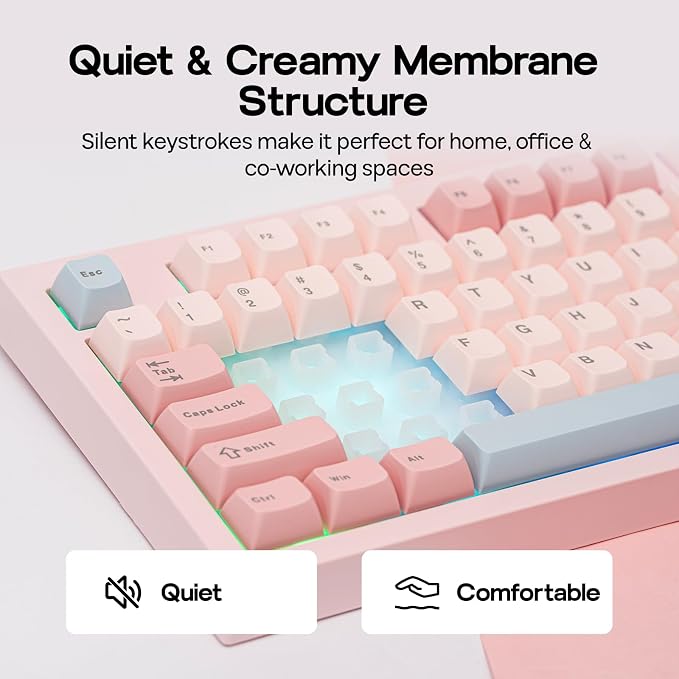 EPOMAKER Aula S102 PRO Membrane Gaming Keyboard w/TFT Screen & Volume Knob | Silent Keyboard w/ Number Pad for PC Game/Office, BT/2.4G/USB, RGB Backlit, Creamy Silicone Structure (Pink) - Image 4