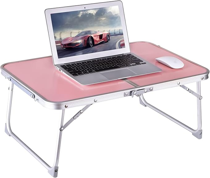 Foldable Laptop Desk, Portable Bed Table with Hidden Storage, Pink | 23.6 x 15.3 in Work Surface, Hidden Storage, Aluminum Frame, Anti-Slip Feet, Carry Handle, Safety Locks by CHEERWELL