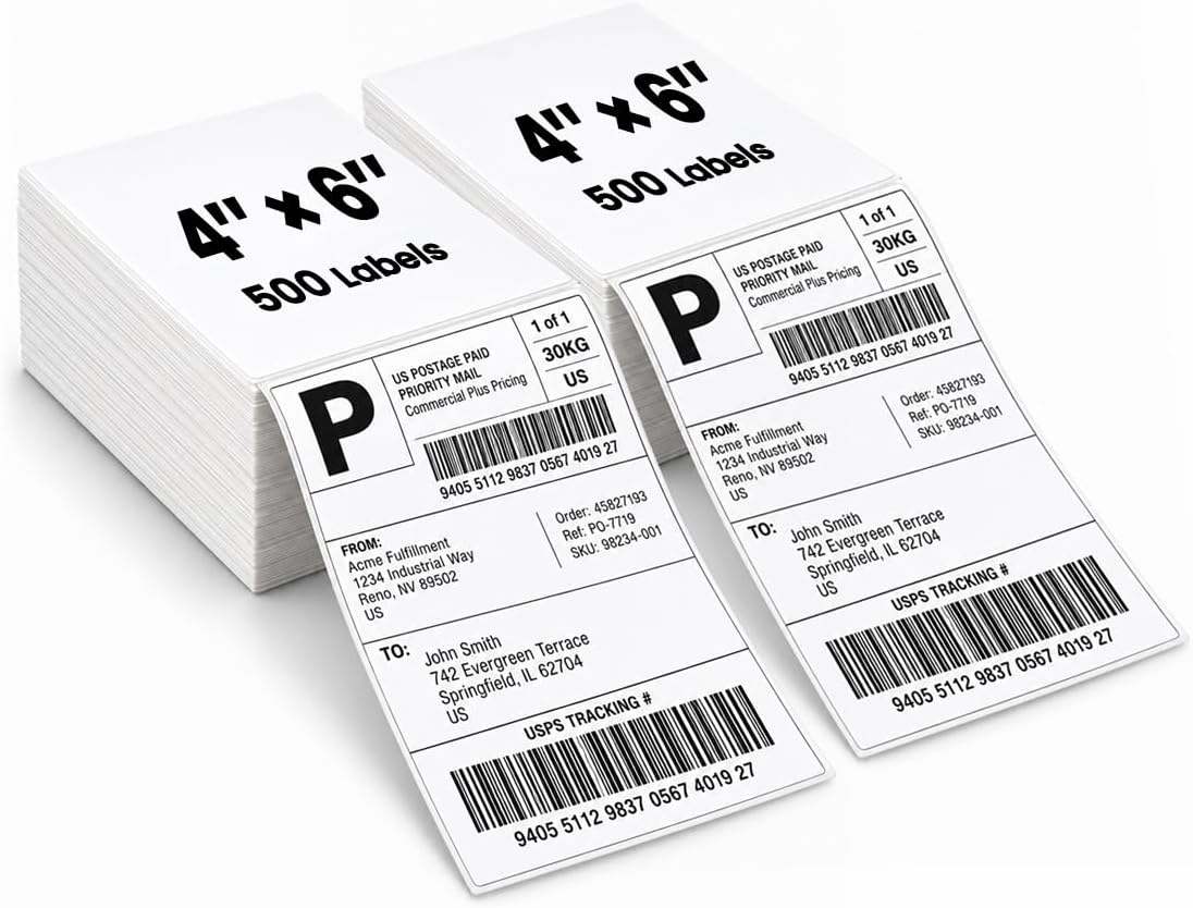 4x6 Fanfold Thermal Shipping Labels, BPA & BPS Free,1000 Labels by Cartridgeify