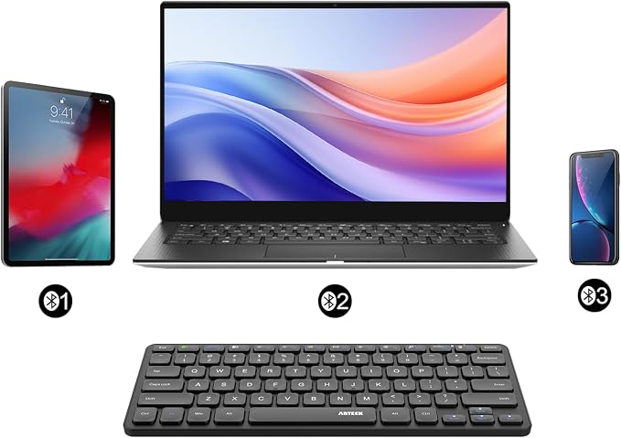 Arteck Universal Multi-Device Bluetooth Keyboard Ultra Slim and Compact Wireless Bluetooth Keyboard with Media Hotkeys for Windows iOS iPad OS Android Computer Desktop Laptop Surface Tablet Smartphone - Image 7