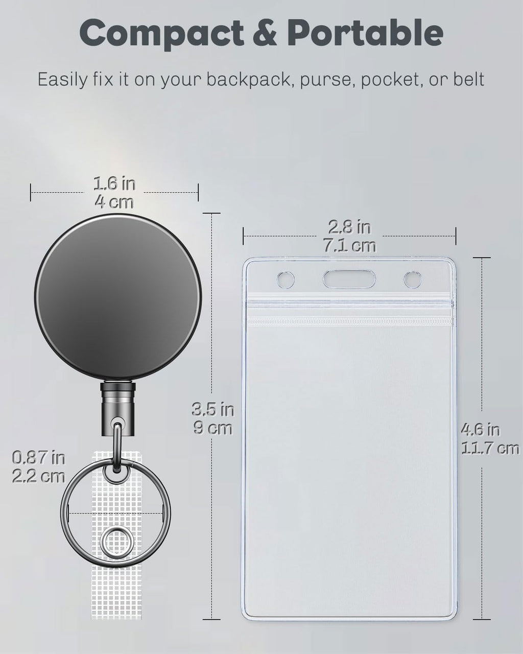 Uniclife 2 Pack Heavy Duty Metal Retractable Badge Reel with Clear Vertical Badge Holder Soft Waterproof Card Protector Retractable Keychain All Metal Casing with 27.5" Nylon Rope and Belt Clip - Image 2