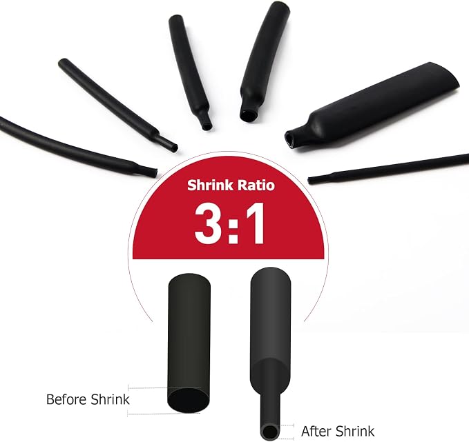 Nilight 130 Pcs 3:1 Heat Shrink Tubing Kit 6 Sizes with Storage Case | 1/2''-1/8'' 6-Size Dual Wall Adhesive Sleeve Tube Electrical Wire Cable Wrap Tube Assortment for Diy Wire Insulation - Image 3