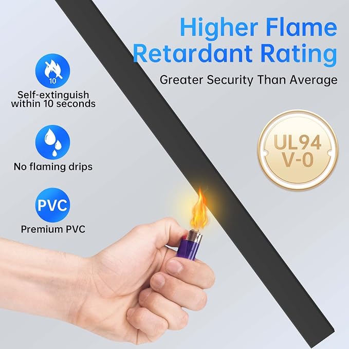142in Black Cord Hider, Delamu Black Cord Covers for Wires on Wall, One-Cord Wire Cover, Snap-on Design Cable Hider for Corner-Mounted TVs, Easy Set up Cable Cover Raceway, L15.7 W0.59 H0.4in - Image 4