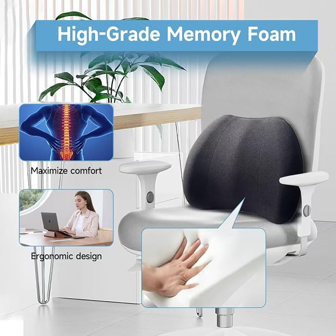 Really Plush Lumbar Support Pillow for Car Seat, Lower Back Support Pillow | 100% Memory Foam Lumbar Pillow - Breathable Removable Cover & Ergonomic Design, Back Pillow for Back Pain Relief(Black, 1PC) - Image 9