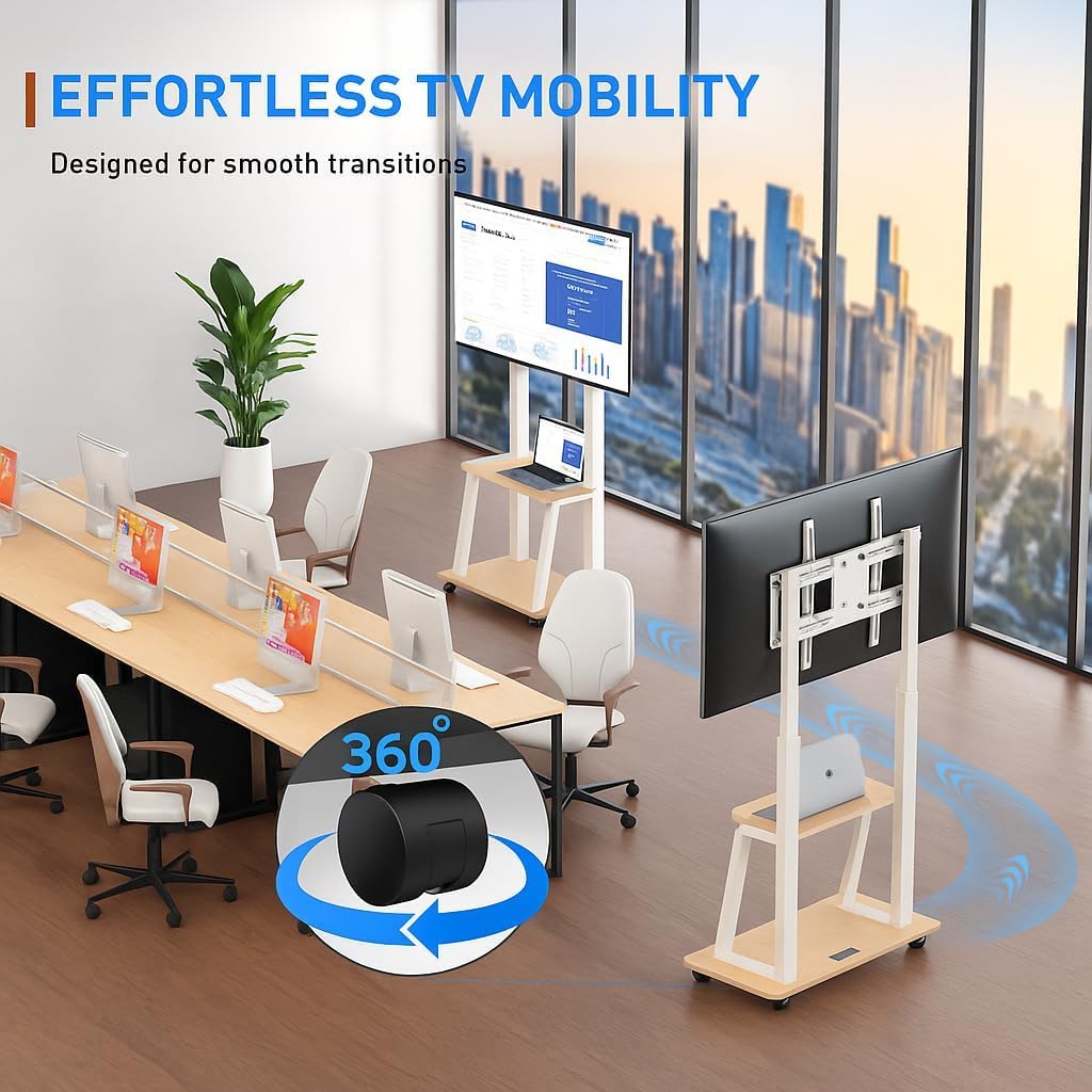 Rolling TV Stand for 32-80 Inch TVs, TV Cart with Power Outlet - Image 5
