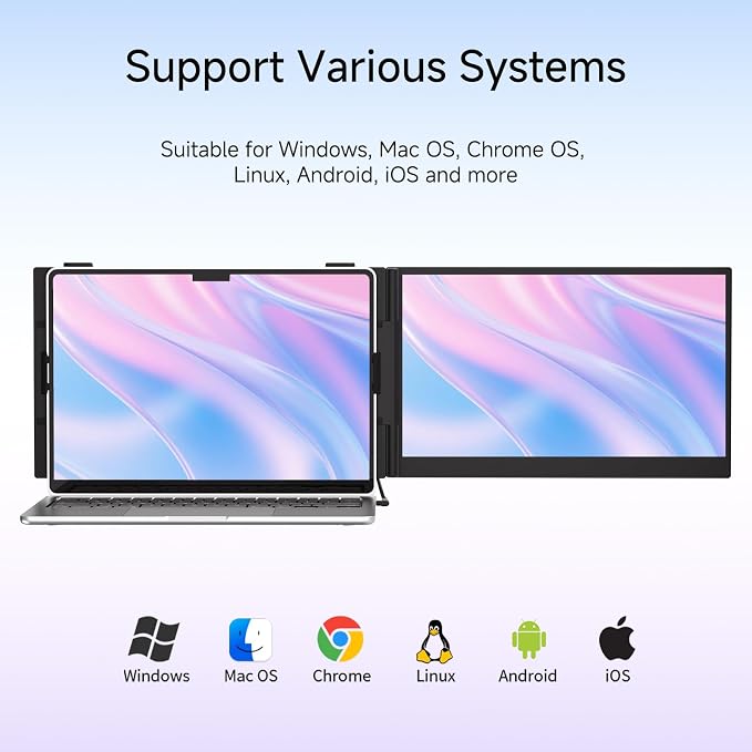 14" Laptop Screen Extender, 0.19" Ultra-Thin Laptop Monitor, Stable Damping Stand with 90° Rotation, 180° Rotation Dual Screen, Extra Compatible with Windows/Mac/Android/Switch/PS Fits 13"-17" Laptops - Image 8