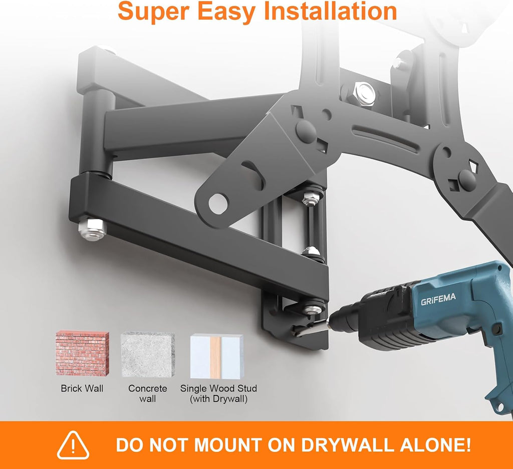 GRIFEMA Full Motion TV Wall Mount for 13-43 in TVs or Monitor, Swivel Tilt - Image 6