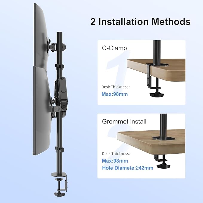 Pholiten Quad 4 Monitor Arm Desk Mount for Max 32 inch Screens, Gas Spring Adjustment Monitor Stand with VESA 75x75mm, 100x100 mm, Clamp & Grommet Install Black MD18864 | Fully Adjustment Gas Spring Arm, VESA 75x75/100x100mm, Clamp & Grommet Install, B... - Image 7