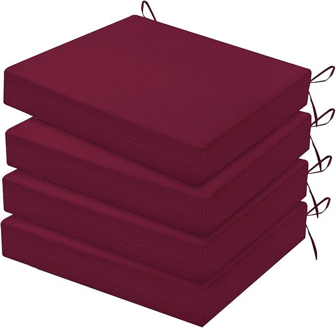 HARBOREST Outdoor Chair Cushions Set of 4, Water Resistant Patio Chair Cushions with Ties, Square Corner Outdoor Seat Cushions for Patio Furniture, 18.5"x16"x3", Burgundy by HARBOREST