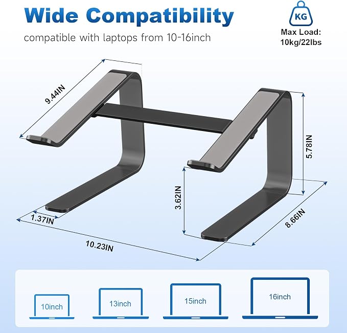 suptek Aluminum Laptop Stand,Ergonomic Detachable Computer Laptop Stand for Desk, Metal Computer Riser, Notebook Riser Heavy Stable PC Holder for 10-16" Laptops Notebook Computer, Black - Image 2