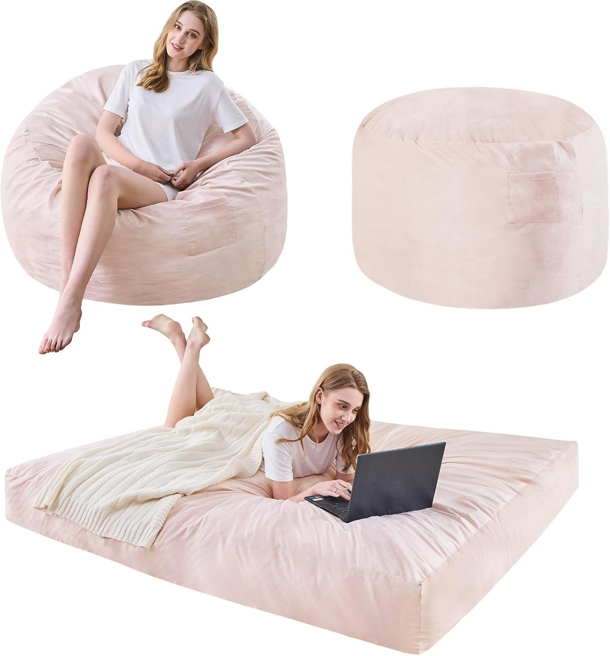 Bean Bag Chairs for Adults - Giant Bean Bag Convertible Floor Sofa by ILPEOD