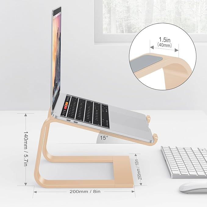 OMOTON Laptop Stand, Detachable Laptop Mount, Aluminum Laptop Holder Stand for Desk, Compatible with MacBook Air/Pro, Dell, HP, Lenovo and All Laptops (11-16 inch), Gold | 11-17" Laptop Holder for Desk, Notebook Computer Mount, Lightweight Cooling for ... - Image 2