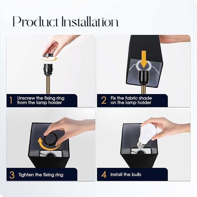 Bedside Lamp with USB Ports - Touch Control Table Lamp for Bedroom with USB C+A Charging Ports & AC Outlets, 3 Way Dimmable Nightstand Light for Living Room (LED Bulb Included, Brass - Black) - Image 7