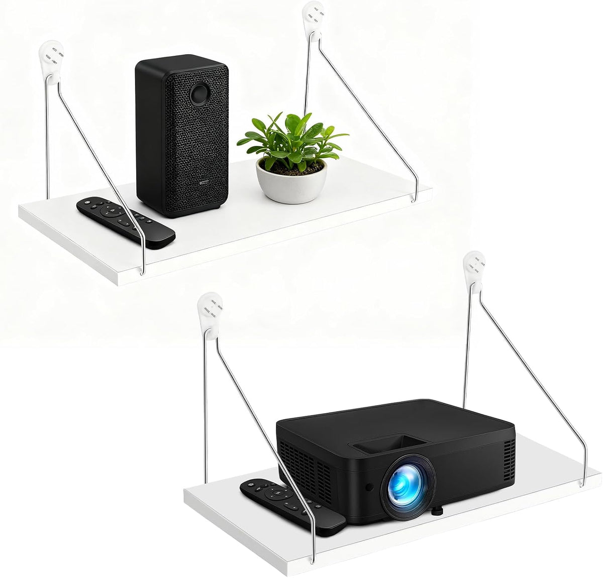 CroBlissful 2 Pcs 12 x 6 Inch Projector Shelf for Wall, White by CroBlissful