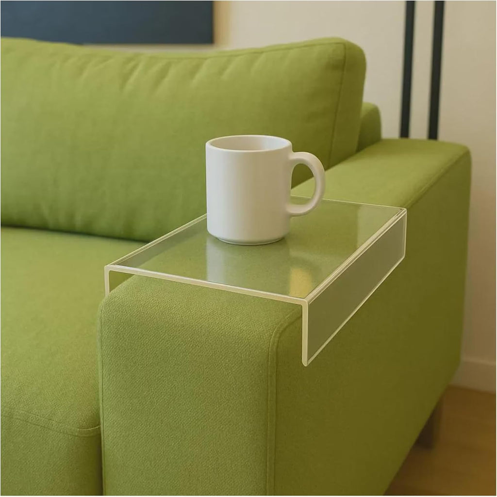 Clear Acrylic Armrest Tray, Couch Arm Table for Drinks & Remote, Made to Your Exact Width (Up to 14 Inches), USA Made Sofa Accessory by Generic
