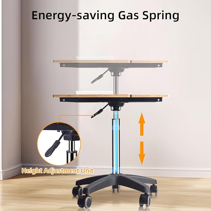 wishacc Large Rolling Desk Adjustable Height with Drawers, Mobile Standing Desk on Wheels, Portable Computer Workstation, White Sit to Stand Desk with Cup Holder & Storage for Home Office (Large) - Image 9