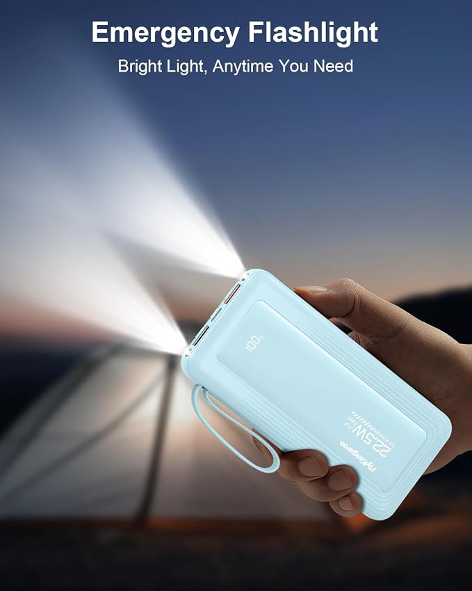 Portable Charger 10000mAh 22.5W Power Bank | Built in 4 Cables, Slim, Fast Charging, USB C LED Display, 6 Outputs & 2 Inputs, Flashlight - Image 4