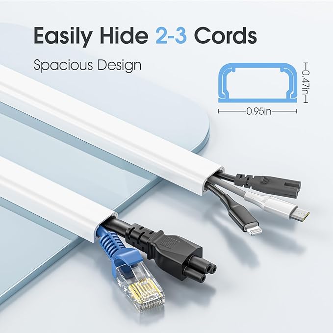 Wire Covers for 2 Cords TV on Wall, 47in Paintable Cable Hider, Medium Cable Management Kit, Cord Hiding for Wall White, W0.95in H0.47in - Image 2