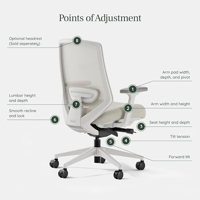 Branch Ergonomic Chair Pro, Mesh Office Chair with 14 Points of Adjustment | Height, Depth and Tilt Adjustable, 5D Armrests, Forward Tilt, Smooth Recline, and Lumbar Support, Shore - Image 4