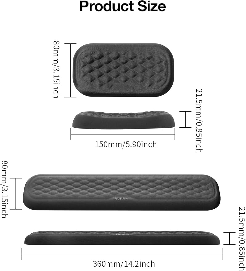 Vaydeer Wrist Rest for Keyboard and Mouse, Computer Ergonomic Wrist Support Pad Set, Soft Memory Foam Arm Cushion for Desk, Palm Hand Office Gaming Laptop Typing-Medium - Image 7