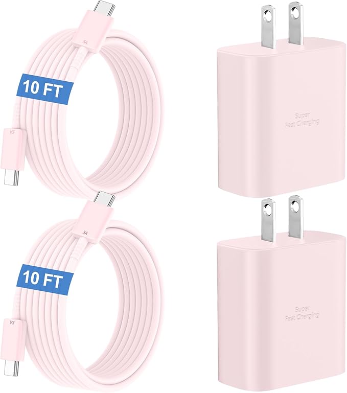 45W Super Fast Charger USB C Android Phone Type C Charger Fast Charging Block with 10FT Cord for Samsung Galaxy S26/S26 Ultra/S26+/S25 Ultra/S25/S24 Ultra/S24/S23 Ultra/S22/S21/S20/Note 10, Pink by Ubearkk