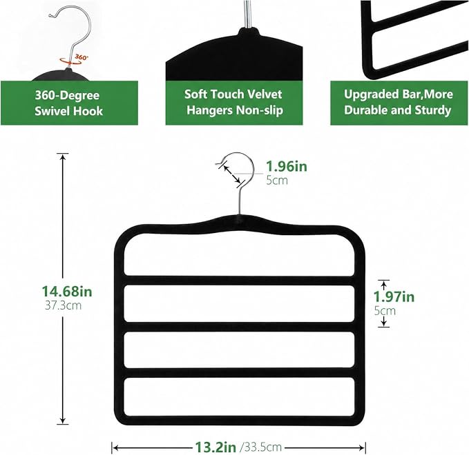 2 Pack Non-Slip Velvet Pants Hangers, Magic Space Saving Closet Organizers | Keeps Jeans, Slacks, Scarves, Belts, and Towels Neatly Stored, Dorm Room Essentials For Apartments, Wardrobes, Small Rooms - Image 3