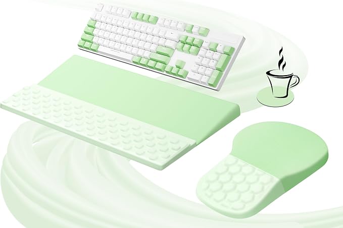 Ospelelf Ergonomic Mouse Pad and Keyboard Stand Wrist Rest Set, Memory Foam Comfort, Pain Relief for Typing, Office Desk Accessories, Green by OspelelfOfficeSupplies
