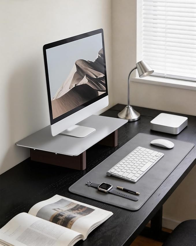 Aluminum Monitor Stand Riser, Ergonomic Desktop Shelf with Wooden Legs - 15.75” Wide Heavy Duty Computer Stand for Home Office, Universal Desktop Monitor Riser for PC, iMac, MacBook, Laptop - Image 6