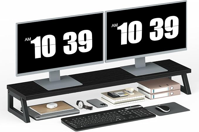 HOOBRO Dual Monitor Stand Riser, 39 Inch Large Computer Monitor Stand for 2 Monitors, Computer Monitor Riser, Desk Shelf Organizer for Office Desk, Accessories, Black BB121CJ01 by HOOBRO