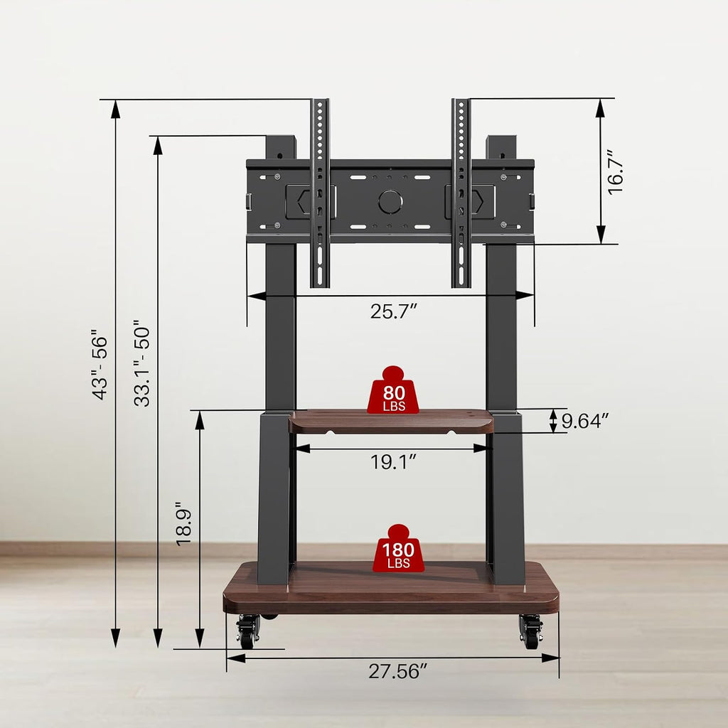 Rolling TV Stand for 32-75 Inch TVs up to 180 lbs, Black - Image 3