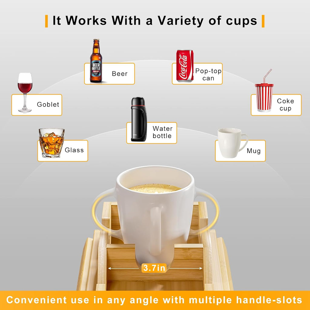 2 Pack Sofa Armrest Tray with Detachable Cup Holder Tray (Bamboo) - Image 5