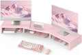 TAVR Dual Monitor Stand Riser, Wooden Computer Monitor Stand for 2 Monitors | Extra Long Multifunctional Desktop Organizer Riser for TV, PC Monitor, Laptop, Printer, Max 43.3" Length, Pink by TAVRFurniture