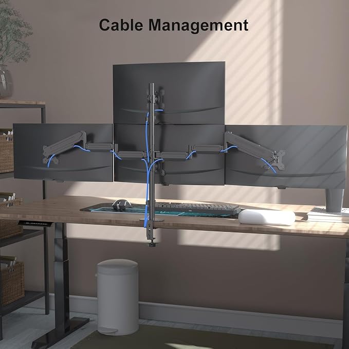 Pholiten Quad 4 Monitor Arm Desk Mount for Max 32 inch Screens, Gas Spring Adjustment Monitor Stand with VESA 75x75mm, 100x100 mm, Clamp & Grommet Install Black MD18864 | Fully Adjustment Gas Spring Arm, VESA 75x75/100x100mm, Clamp & Grommet Install, B... - Image 8